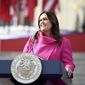 Arkansas Gov. Sarah Huckabee Sanders speaks after taking the oath of the office on the steps of the Arkansas Capitol Tuesday, Jan. 10, 2023, in Little Rock, Ark. (AP Photo/Will Newton)