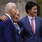 President Joe Biden, Mexican President Andres Manuel Lopez Obrador, and Canadian Prime Minister Justin Trudeau arrive for a news conference at the 10th North American Leaders&#39; Summit at the National Palace in Mexico City, Tuesday, Jan. 10, 2023. (AP Photo/Andrew Harnik)