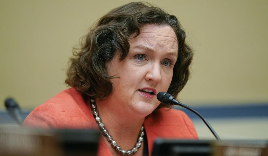 Rep. Katie Porter, D-Calif., speaks during a House Committee on Oversight and Reform hearing on gun violence on Capitol Hill in Washington, June 8, 2022. Porter says she will seek the Senate seat currently held by Sen. Dianne Feinstein, a fellow Democrat and the longest-serving member of the chamber. (AP Photo/Andrew Harnik, Pool, File)