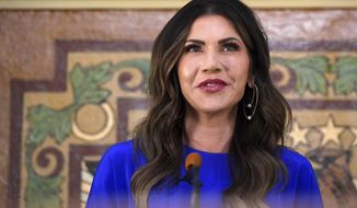 South Dakota Gov. Kristi Noem gives the State of the State address on Tuesday, Jan. 10, 2023, at the South Dakota State Capitol in Pierre, S.D. (Erin Woodiel/The Argus Leader via AP) ** FILE **