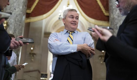 Rep. James Comer, R-Ky., talks to reporters as he walks to the House chamber, on Capitol Hill in Washington, Monday, Jan. 9, 2023. (AP Photo/Jose Luis Magana)