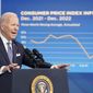 President Joe Biden speaks about the economy in the South Court Auditorium in the Eisenhower Executive Office Building on the White House Campus, Thursday, Jan. 12, 2023, in Washington. (AP Photo/Andrew Harnik)