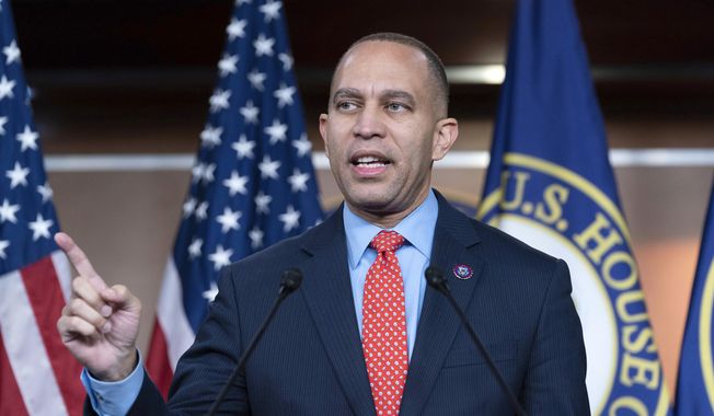 House Minority Leader Hakeem Jeffries, D-N.Y., speaks during a news conference on Capitol Hill in Washington, Thursday, Jan. 12, 2023. (AP Photo/Jose Luis Magana)
