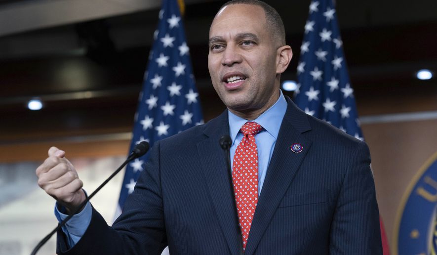 House Minority Leader Hakeem Jeffries, D-N.Y., speaks during a news conference on Capitol Hill in Washington, Thursday, Jan. 12, 2023. (AP Photo/Jose Luis Magana)