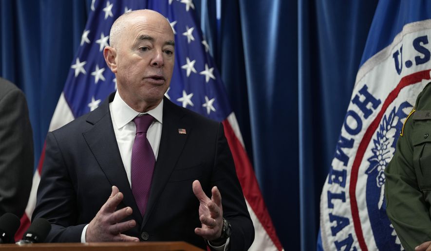 Homeland Security Secretary Alejandro Mayorkas speaks during a news conference in Washington, Thursday, Jan. 5, 2023, on new border enforcement measures to limit unlawful migration, expand pathways for legal immigration, and increase border security. (AP Photo/Susan Walsh) **FILE**
