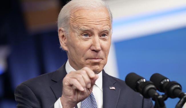 President Joe Biden responds to a reporter&#x27;s question after speaking about the economy in the South Court Auditorium in the Eisenhower Executive Office Building on the White House Campus in Washington on Thursday, Jan. 12, 2023. (AP Photo/Andrew Harnik) **FILE**