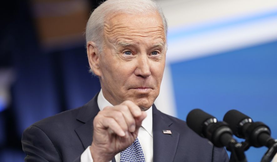 President Joe Biden responds to a reporter&#39;s question after speaking about the economy in the South Court Auditorium in the Eisenhower Executive Office Building on the White House Campus in Washington on Thursday, Jan. 12, 2023. (AP Photo/Andrew Harnik) **FILE**