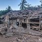 Homes are destroyed by suspected military air strikes in the district of Mutraw, also known as Papun, in eastern Myanmar&#39;s Karen State, Friday, Jan. 13, 2023. Air strikes this week by Myanmar&#39;s military on villages inhabited largely by the Karen ethnic minority killed a number of civilians, and destroyed two churches, two relief organizations said Friday. (Karen Human Rights Group via AP)