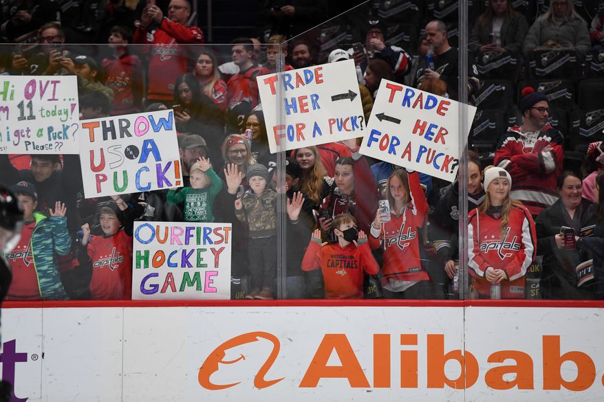 Fans in the stands during pre-game warmups before an NHL game against the Philadelphia Flyers at Capital One Arena in Washington D.C., January 14, 2023. (Photo by Billy Sabatini)