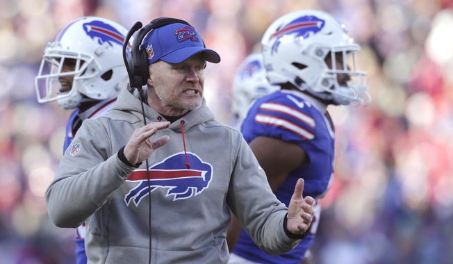 Buffalo Bills head coach Sean McDermott reacts during the second half of an NFL wild-card playoff football game against the Miami Dolphins, Sunday, Jan. 15, 2023, in Orchard Park, N.Y. (AP Photo/Joshua Bessex) **FILE**