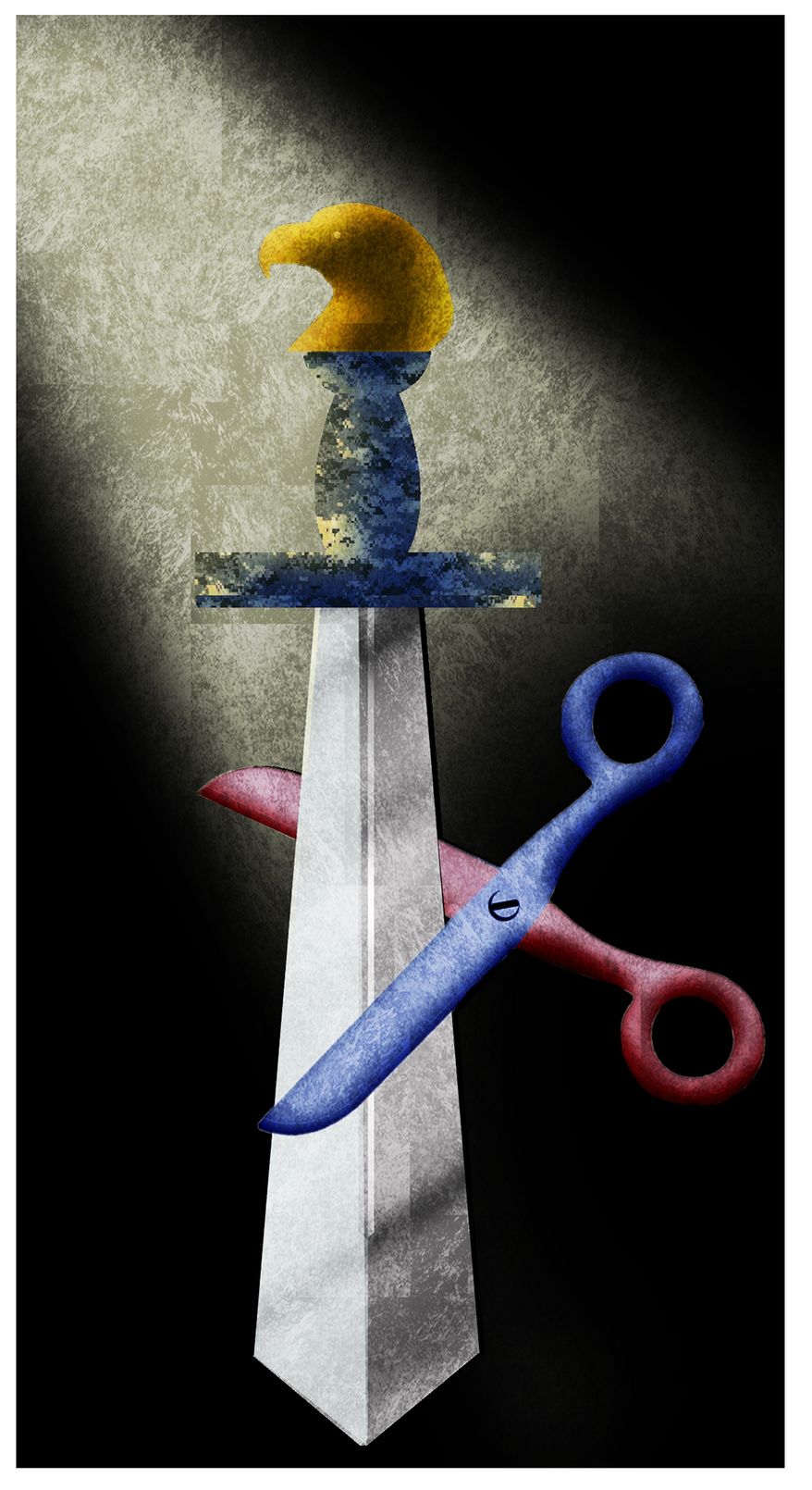 Illustration on cuts to the defense budget by Alexander Hunter/The Washington Times