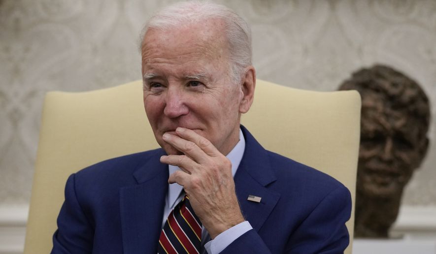 President Joe Biden pauses as he meets with Dutch Prime Minister Mark Rutte in the Oval Office of the White House in Washington, Tuesday, Jan. 17, 2023. (AP Photo/Carolyn Kaster)