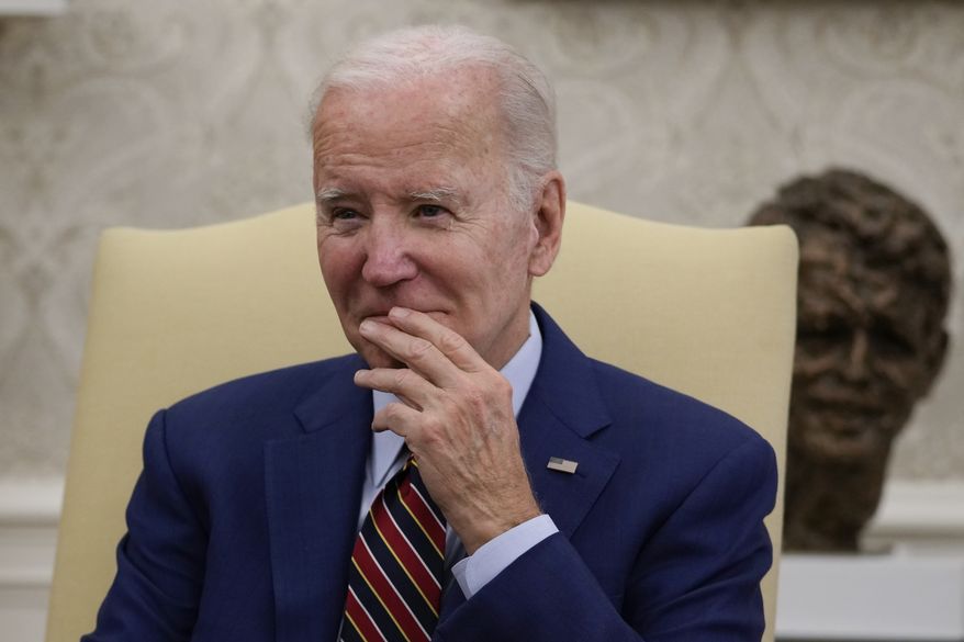 President Joe Biden pauses as he meets with Dutch Prime Minister Mark Rutte in the Oval Office of the White House in Washington, Tuesday, Jan. 17, 2023. (AP Photo/Carolyn Kaster)