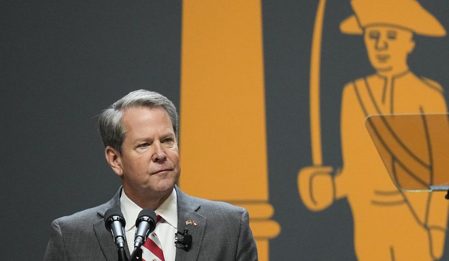 Gov. Brian Kemp speaks after being sworn in as Georgia&#39;s Governor during a ceremony on Thursday, Jan. 12, 2023, in Atlanta. (AP Photo/Brynn Anderson)