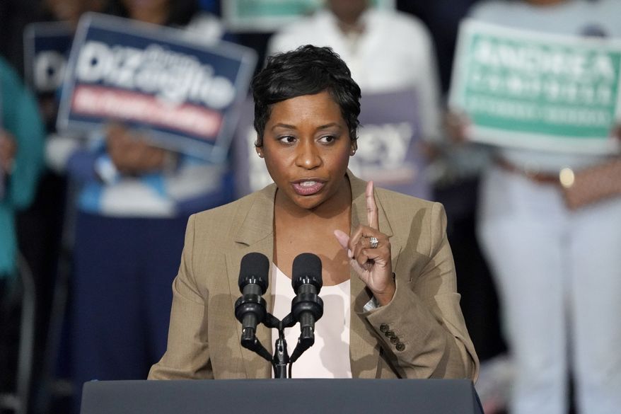 Massachusetts Attorney General nominee Andrea Campbell speaks Wednesday, Nov. 2, 2022, during a campaign rally, in Boston, in support of the statewide Democratic ticket. Campbell was sworn in Wednesday, Jan. 18, 2023, as the first Black woman in Massachusetts history to serve as attorney general. (AP Photo/Mary Schwalm, File)