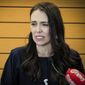 New Zealand Prime Minister Jacinda Ardern grimaces as she announces her resignation at a press conference in Napier, New Zealand. Fighting back tears, Ardern told reporters that Feb. 7 will be her last day in office. (Warren Buckland/New Zealand Herald via AP)