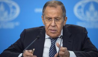 Russian Foreign Minister Sergey Lavrov speaks at his annual news conference in Moscow, Russia, Wednesday, Jan. 18, 2023. (AP Photo/Alexander Zemlianichenko)