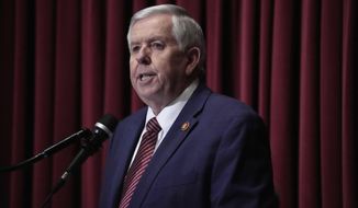 Missouri Gov. Mike Parson delivers the State of the State address Wednesday, Jan. 18, 2023, in Jefferson City, Mo. (AP Photo/Jeff Roberson)