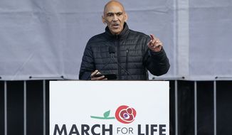 Former NFL football coach Tony Dungy speaks during the March for Life rally, Friday, Jan. 20, 2023, in Washington. (AP Photo/Patrick Semansky)
