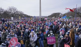 People attend the March for Life rally on the National Mall in Washington, Friday, Jan. 21, 2022. The annual March for Life will be held Friday, Jan. 20, 2023. (AP Photo/Susan Walsh, File)
