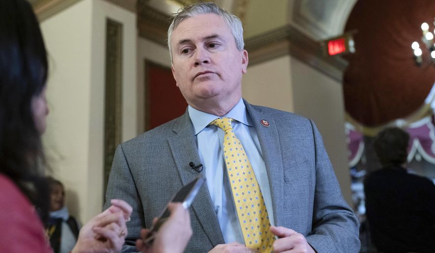 Rep. James Comer, R-Ky., talks to reporters as he walks to the House chamber, on Capitol Hill in Washington, Jan. 12, 2023. (AP Photo/Jose Luis Magana, File)