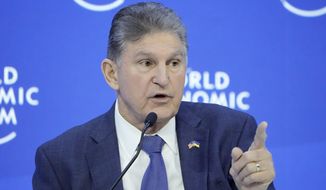 Sen. Joe Manchin talks at the World Economic Forum in Davos, Switzerland, on Jan. 19, 2023. Senior Democratic lawmakers have turned sharply more critical of President Joe Biden’s handling of classified materials after the FBI discovered additional items with classified markings at Biden’s home. Manchin is urging the president to tell the public, “‘Look, I was irresponsible.”‘ (AP Photo/Markus Schreiber) **FILE**