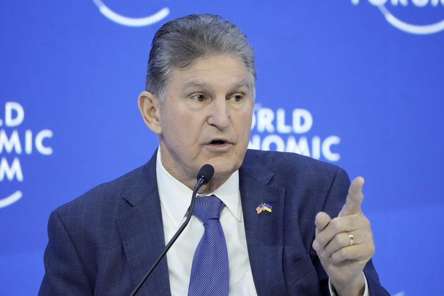 Sen. Joe Manchin talks at the World Economic Forum in Davos, Switzerland, on Jan. 19, 2023. Senior Democratic lawmakers have turned sharply more critical of President Joe Biden’s handling of classified materials after the FBI discovered additional items with classified markings at Biden’s home. Manchin is urging the president to tell the public, “‘Look, I was irresponsible.”‘ (AP Photo/Markus Schreiber) **FILE**