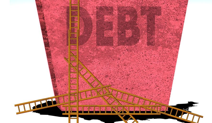 Illustration on raising the debt ceiling by Alexander Hunter/The Washington Times