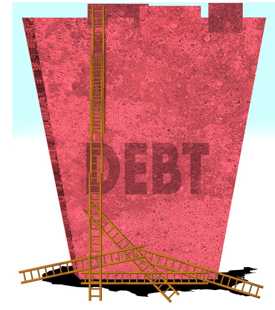 Illustration on raising the debt ceiling by Alexander Hunter/The Washington Times