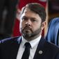 Rep. Ruben Gallego, D-Ariz., is seen in the U.S. Capitol, July 14, 2022, in Washington. Gallego says he’ll challenge independent U.S. Sen. Kyrsten Sinema of Arizona in 2024. Monday&#39;s announcement makes Gallego the first candidate to jump into the race in the battleground state and sets up a potential three-way contest. No Republican has currently announced a run. (Tom Williams/Pool photo via AP, File)