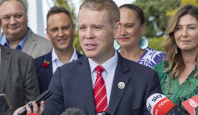 New Zealand&#x27;s incoming Prime Minister Chris Hipkins speaks in Ratana, New Zealand, Tuesday, Jan. 24, 2023. Labour Party lawmakers voted unanimously Sunday for Hipkins to take over as prime minister, and he will be sworn in Wednesday. (Mark Mitchell/New Zealand Herald via AP)
