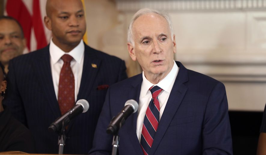 Paul Wiedefeld, a former general manager and CEO of Metro, speaks at a news conference on Tuesday, Jan. 24, 2023 in Annapolis, Md., where Maryland Gov. Wes Moore, left, announced he has been appointed as the state&#x27;s transportation secretary. (AP Photo/Brian Witte)
