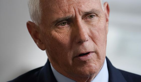Former Vice President Mike Pence sits for an interview with the Associated Press, Nov. 16, 2022, in New York. Documents with classified markings were discovered in former Vice President Mike Pence&#39;s Indiana Home last week, according to his attorney. (AP Photo/John Minchillo, File)