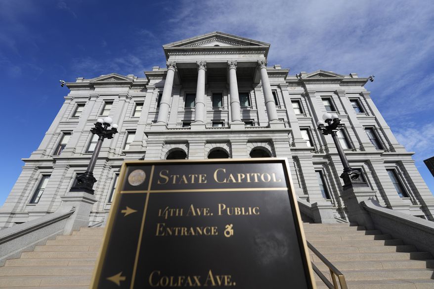 The Colorado state Capitol in Denver is pictured, Monday, Jan. 9, 2023. Colorado lawmakers are drafting a sweeping ban on most semiautomatic firearms. If passed, the ambitious legislation would make Colorado the 10th state in the nation to ban the sale and transfer of certain semiautomatic guns, joining California’s ban from 1989 and Illinois’ ban signed into law just two weeks ago. (AP Photo/David Zalubowski, File)