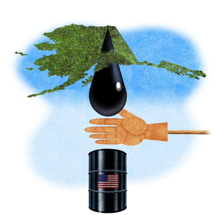 Illustration on the Alaska Willow project and oil reserves by Alexander Hunter/The Washington Times