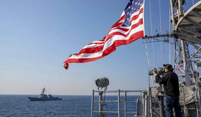 In this photo from the U.S. Navy, the Ticonderoga-class guided-missile cruiser USS Leyte Gulf sails with the Arleigh Burke-class guided-missile destroyer USS Truxtun as part of the Juniper Oak exercise with Israel in the Mediterranean Sea, Tuesday, Jan. 24, 2023. Iran has enough highly enriched uranium to build &quot;several&quot; nuclear weapons if it chooses, the United Nations&#x27; top nuclear official is now warning. But diplomatic efforts aimed at again limiting its atomic program seem more unlikely than ever before as Tehran arms Russia in its war on Ukraine and as unrest shakes the Islamic Republic. The Juniper Oak exercise comes amid the tension. (Petty Officer 2nd Class Christine Montgomery/U.S. Navy via AP)