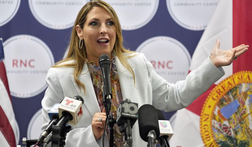 FILE - Republican National Committee chairman Ronna McDaniel speaks during a voting rally Oct. 18, 2022, in Tampa, Fla. The race for RNC chair will be decided on Jan. 27, 2023, by secret ballot as Republican officials from all 50 states gather in Southern California. McDaniel is fighting for reelection against rival Harmeet Dhillon, one of former President Donald Trump&#x27;s attorneys. (AP Photo/Chris O&#x27;Meara, File)