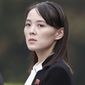 Kim Yo Jong, sister of North Korea&#39;s leader Kim Jong Un, attends a wreath-laying ceremony at Ho Chi Minh Mausoleum in Hanoi, Vietnam, on March 2, 2019. North Korea condemned on Friday, Jan. 27, 2023 the decision by the United States to supply Ukraine with advanced battle tanks to help fight off Russia&#39;s invasion, saying Washington is escalating a sinister “proxy war” aimed at destroying Moscow. The comments by the influential sister of North Korean leader Kim Jong Un underscored the country’s deepening alignment with Russia over the war in Ukraine. (Jorge Silva/Pool Photo via AP, File)