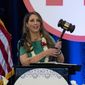 Re-elected Republican National Committee Chair Ronna McDaniel holds a gavel while speaking at the committee&#39;s winter meeting in Dana Point, Calif., Friday, Jan. 27, 2023. (AP Photo/Jae C. Hong)
