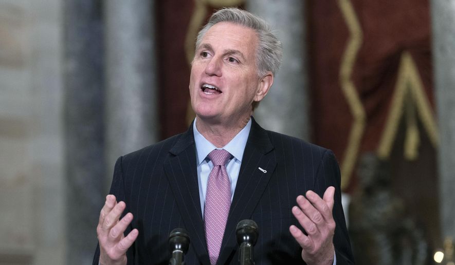 Speaker of the House Kevin McCarthy, R-Calif., speaks during a news conference in Statuary Hall at the Capitol in Washington, Jan.12, 2023. (AP Photo/Jose Luis Magana, File)