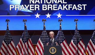 FILE - President Joe Biden speaks at the National Prayer Breakfast, Feb. 3, 2022, on Capitol Hill in Washington. (AP Photo/Patrick Semansky, File)