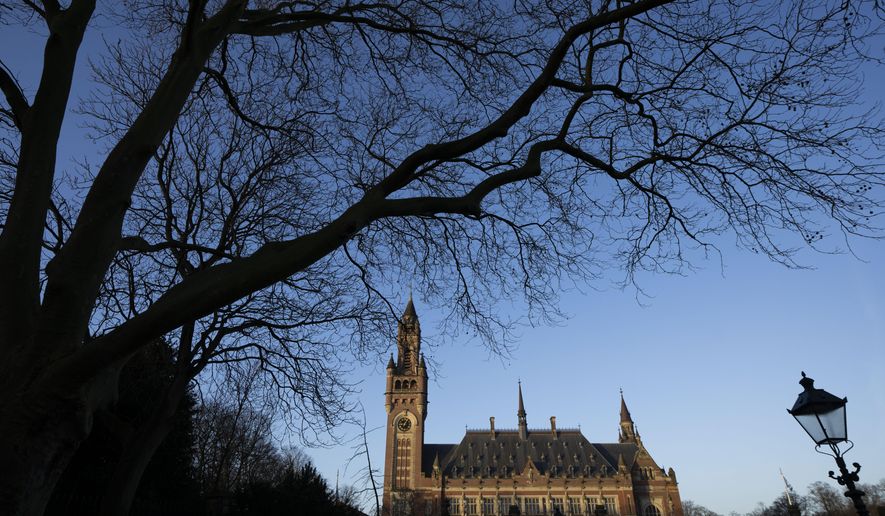 Exterior view of the Peace Palace housing the U.N.&#x27;s International Court of Justice, or World Court, in The Hague, Netherlands, Monday, Jan. 30, 2023. (AP Photo/Peter Dejong)