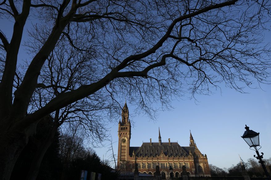 Exterior view of the Peace Palace housing the U.N.'s International Court of Justice, or World Court, in The Hague, Netherlands, Monday, Jan. 30, 2023. (AP Photo/Peter Dejong)