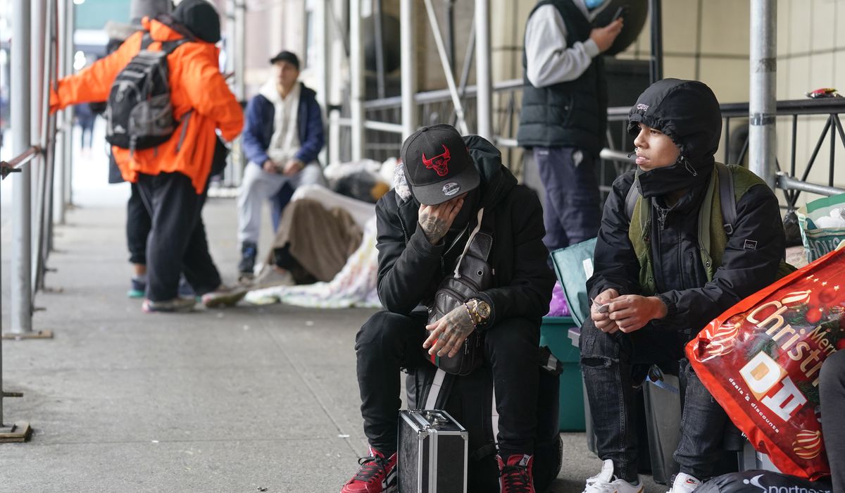NextImg:Male migrants in New York City protest move from Manhattan hotel to mega-shelter