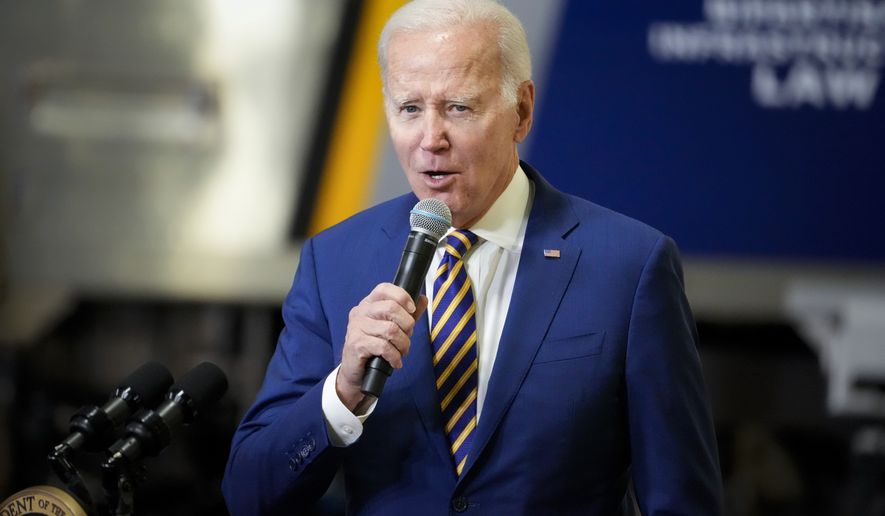 President Joe Biden speaks at the construction site of the Hudson Tunnel Project, Tuesday, Jan. 31, 2023, in New York. Biden is traveling to New York City to showcase a $292 million mega grant that will be used to help build a rail tunnel beneath the Hudson River. (AP Photo/John Minchillo)