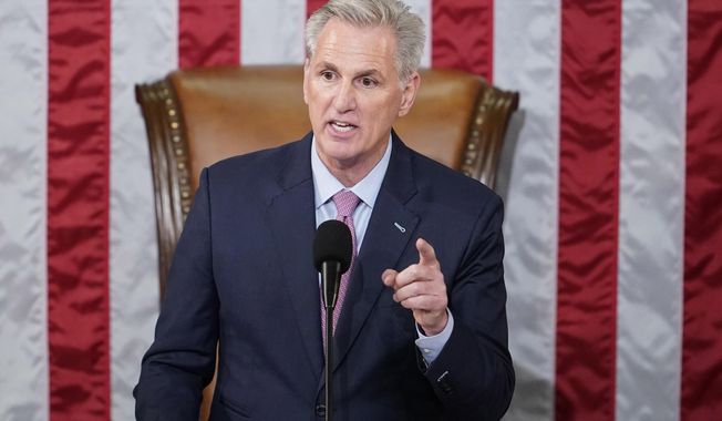Incoming House Speaker Kevin McCarthy of Calif., speaks on the House floor at the U.S. Capitol in Washington, Jan. 7, 2023. (AP Photo/Andrew Harnik, File)