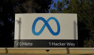 Meta&#39;s logo can be seen on a sign at the company&#39;s headquarters in Menlo Park, Calif., on Nov. 9, 2022.  Meta reports their earnings on Wednesday, Feb. 1, 2023. (AP Photo/Godofredo A. Vásquez, File)