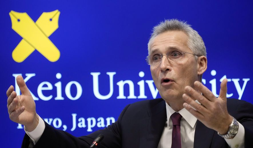 NATO Secretary-General Jens Stoltenberg answers a question from students at Keio University in Tokyo, Wednesday, Feb. 1, 2023. (AP Photo/Eugene Hoshiko)