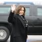 Vice President Kamala Harris departs from the Memphis International Airport after attending a funeral service for Tyre Nichols on Wednesday, Feb. 1, 2023, in Memphis, Tenn. Nichols was beaten by Memphis police officers, and later died from his injuries. (AP Photo/Gerald Herbert)