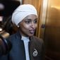 Rep. Ilhan Omar, D-Minn., leaves the House chamber at the Capitol in Washington, Thursday, Feb. 2, 2023. House Republicans have voted to oust Omar from the House Foreign Affairs Committee. The vote in a raucous session on Thursday to remove the Somali-born Muslim lawmaker came after her past comments critical of Israel.  (AP Photo/Jose Luis Magana)